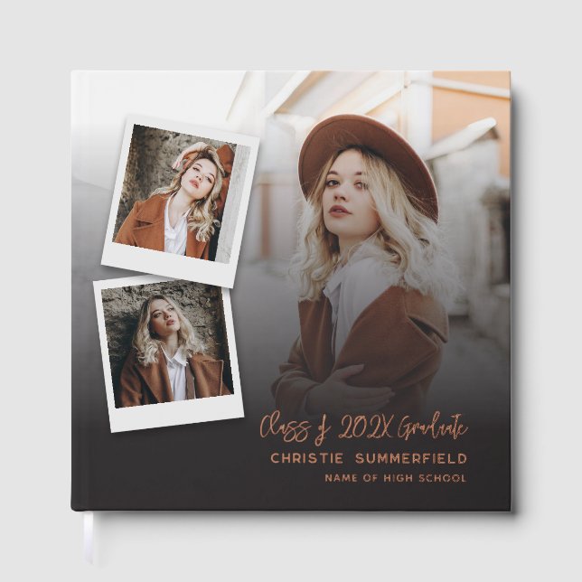 Graduation 2025 Photo Collage Script Rose Gold Guest Book (Front)