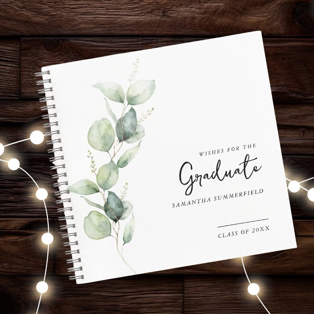 Graduation 2025 Photo Eucalyptus Grand Livre d'inv (Eucalyptus Graduation Party Guestbook Front View)