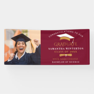 Graduation 2025 Photo Grad Cap Burgundy Banner