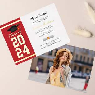 Graduation 2025 Photo Red Script Grad Party Gold