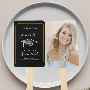 Graduation 2025 Photo Script Grad Black Party Hand Fan