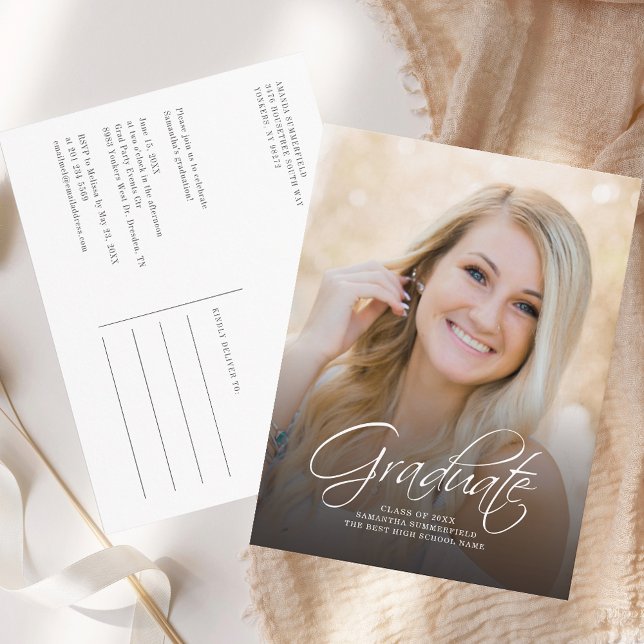 Graduation 2025 Photo Script Grad Party Invitation Postcard (Graduation 2025 Photo Script Grad Party Invitation Postcard)