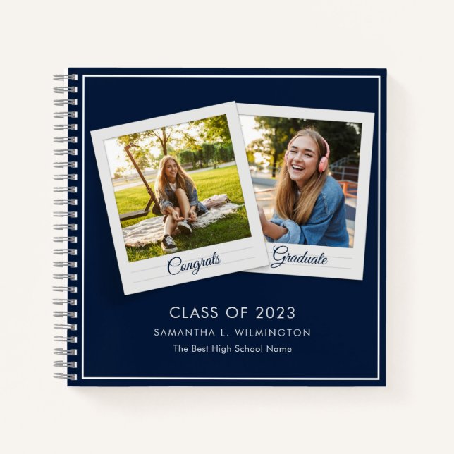 Graduation 2025 Photos Grad Party Navy Blue Guest Notebook (Front)