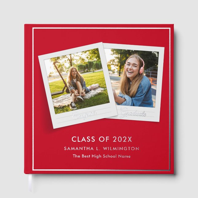 Graduation 2025 Photos Grad Party Silver Foil Guest Book (Front)
