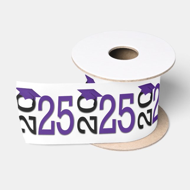 Graduation 2025 Purple and Black Satin Ribbon (Spool)