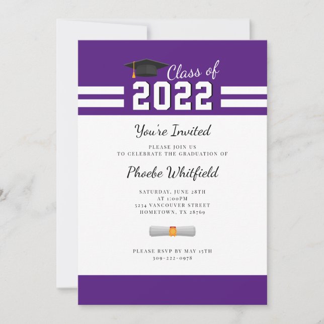 Graduation 2025 Purple White Simple Grad Party Invitation (Front)