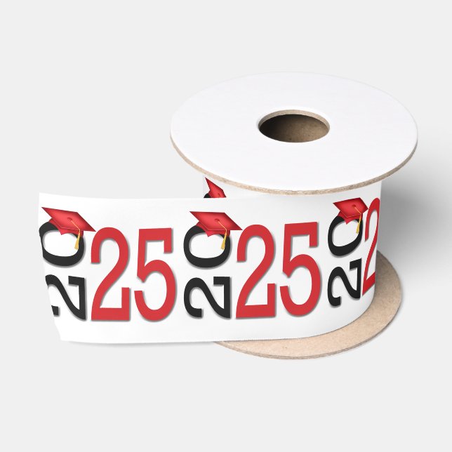Graduation 2025 Red and Black Satin Ribbon (Spool)