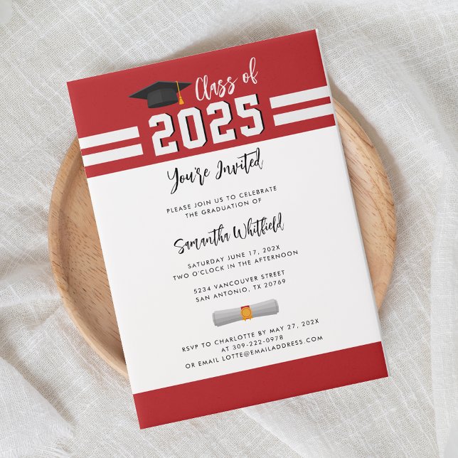 Graduation 2025 Red White Script Grad Party Vellum Invitations (Graduation 2024 Red White Script Grad Party Vellum Invitation)