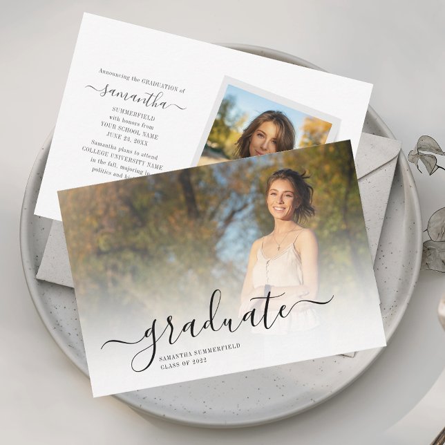 Graduation 2025 Script 2 Photos Faire-part (Graduate 2025 2 Photos Script Graduation Announcement)