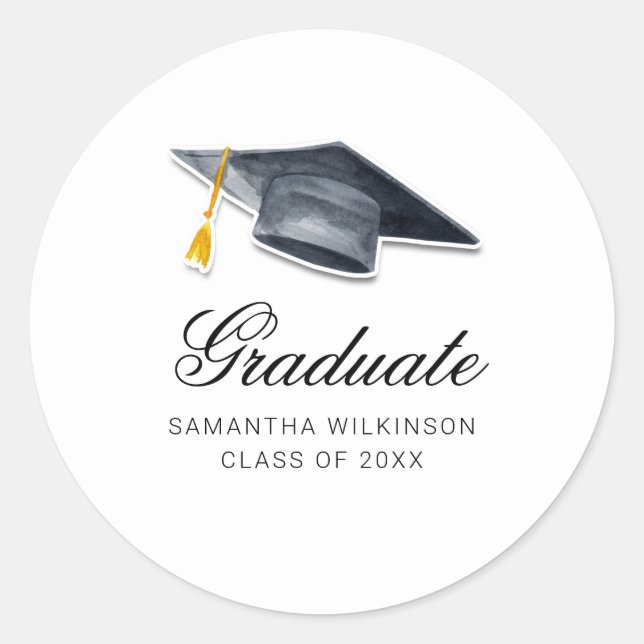 Graduation 2025 Script Calligraphy Grad Classic Round Sticker (Front)