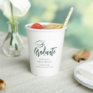 Graduation 2025 Script Green Personalized Party Paper Cups