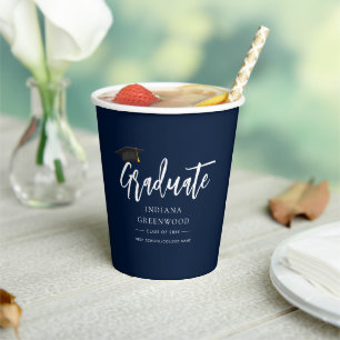 Graduation 2025 Script Navy Blue Paper Cups