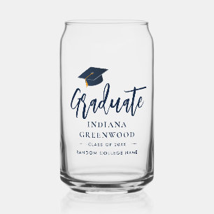 Graduation 2025 Script Navy Blue Personalized Grad Can Glass