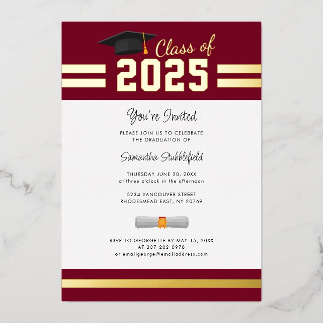 Graduation 2025 Senior Burgundy Grad Party Gold (Front)