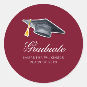 Graduation 2025 Tassel Handwritten Burgundy Classic Round Sticker