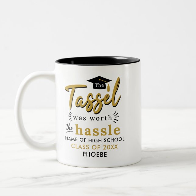 Graduation 2025 Tassel Was Worth Hassle Keepsake Two-Tone Coffee Mug (Left)