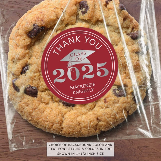 Graduation 2025 Thank You Red Faux Silver Foil Classic Round Sticker (Creator Uploaded)
