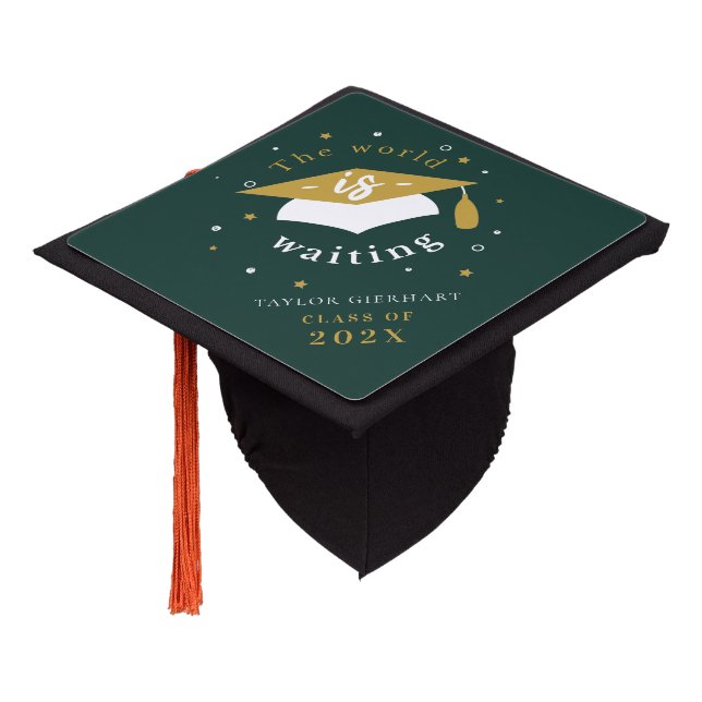 Graduation 2025 World is Waiting Grad Ceremony Graduation Cap Topper (Angled)
