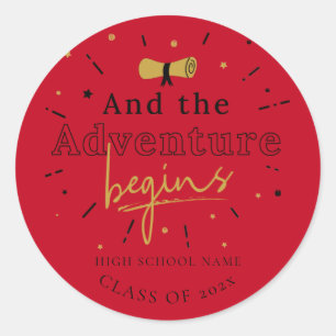 Graduation 2026 And The Adventure Begins Red Classic Round Sticker