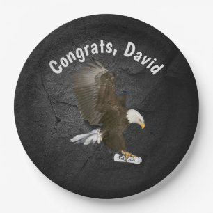 Graduation 2026 Bald Eagle with Diploma and Name Paper Plate