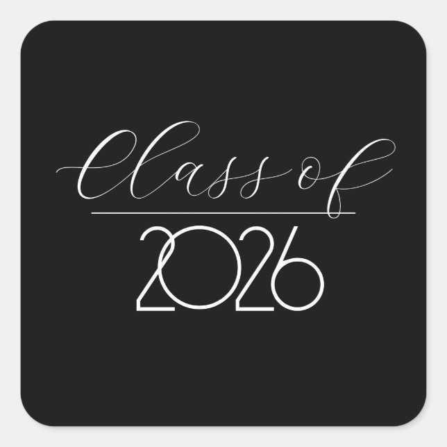 Graduation 2026 Black and White Square Sticker (Front)