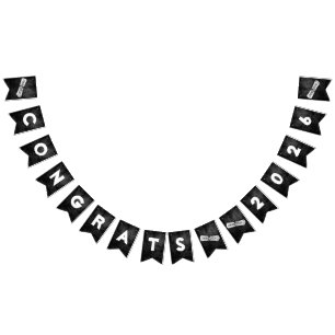 Graduation 2026 Black Leather and Diplomas Bunting Flags