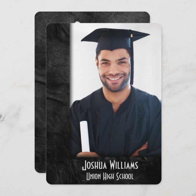 Graduation 2026 Black Leather Frame Invitation (Front/Back)
