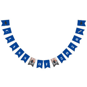 Graduation 2026 Burgundy Photos Blue Grad Party Bunting Flags