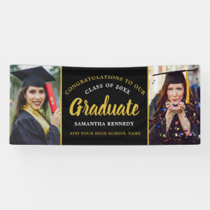 Graduation 2026 Congrats 2 Photo Black And Gold Banner