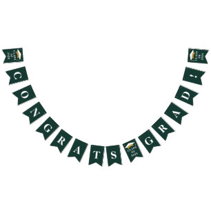 Graduation 2026 Congrats Grad Green and White Bunting Flags