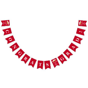 Graduation 2026 Congrats Grad Red White Bunting Flags