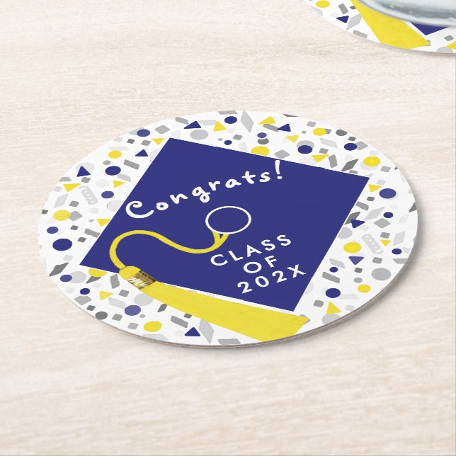 Graduation 2026 Congrats Round Paper Coaster (Angled)