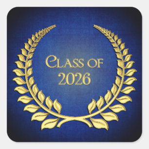 Graduation 2026 Gold Laurel Wreath On Blue  Square Sticker