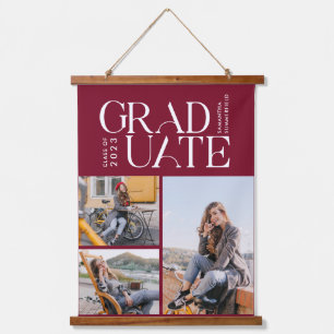 Graduation 2026 Grad Photo Collage Burgundy Hanging Tapestry