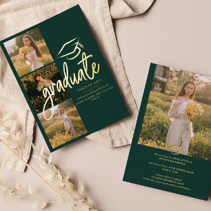 Graduation 2026 Green Photo Gold Foil Announcement
