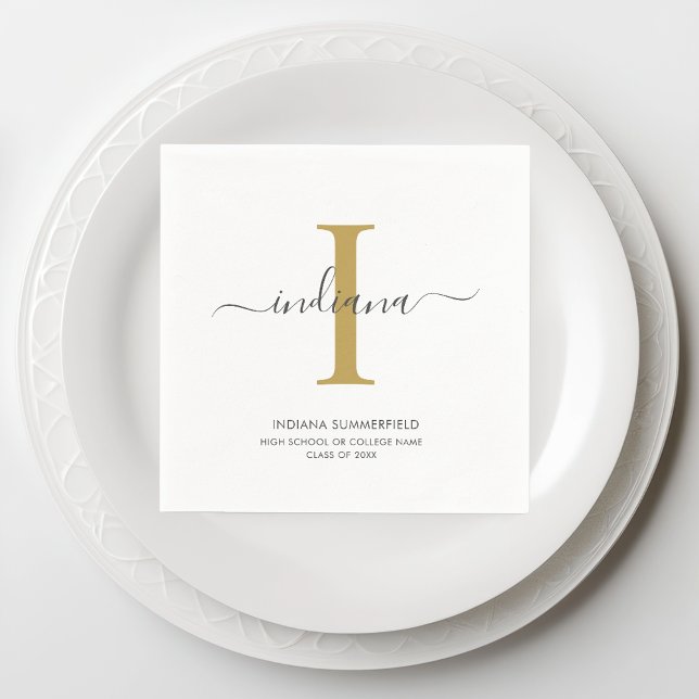 Graduation 2026 Monogram Initial Name Grad Napkin (Monogram Script Graduation Paper Napkin)