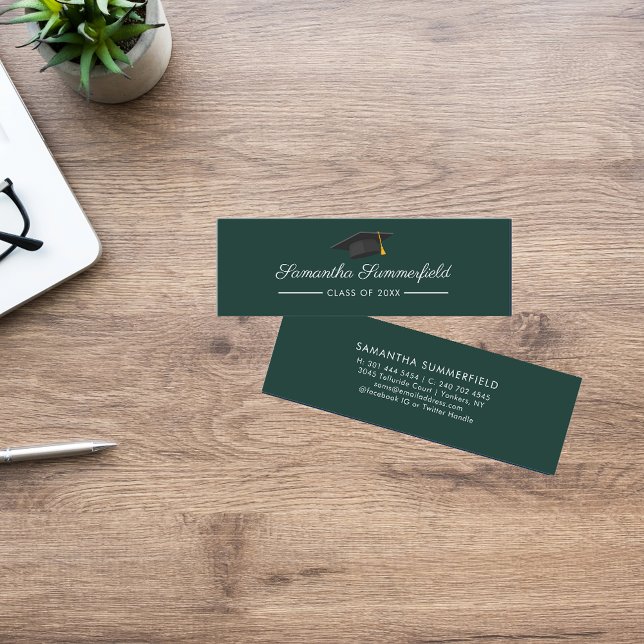 Graduation 2026 Name Modern Script Green Mini Card (Graduation 2025 Grad Student Green Mini Calling Card)