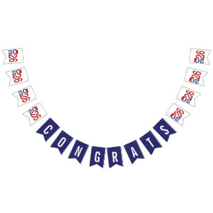 Graduation 2026 Navy Blue and Red Bunting Flags