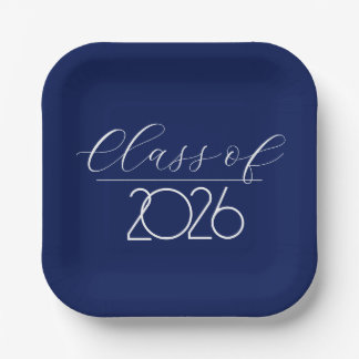 Graduation 2026 Navy Blue and White Paper Plate
