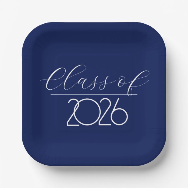 Graduation 2026 Navy Blue and White Paper Plate (Front)
