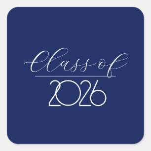 Graduation 2026 Navy Blue and White Square Sticker