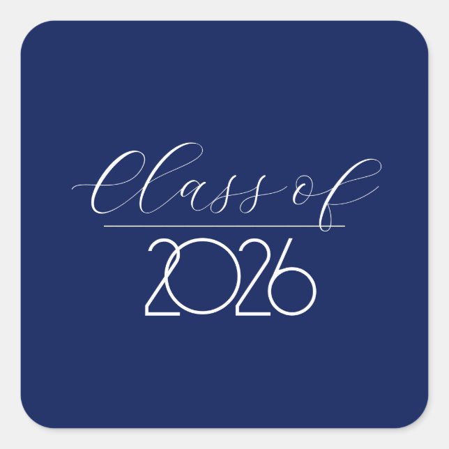 Graduation 2026 Navy Blue and White Square Sticker (Front)