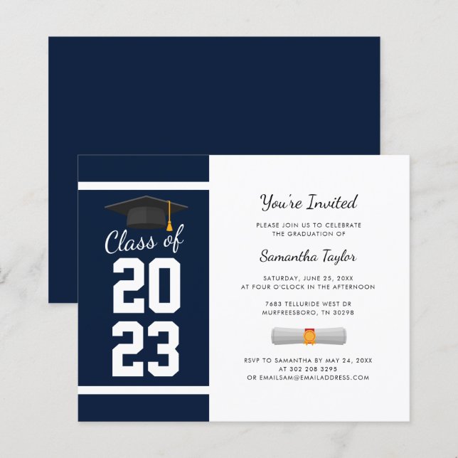Graduation 2026 Navy Blue Party Invitation (Front/Back)