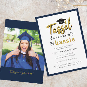 Graduation 2026 Navy Blue Photo Grad Party Invitation