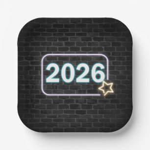 Graduation 2026 Neon Sign On Brick Paper Plate
