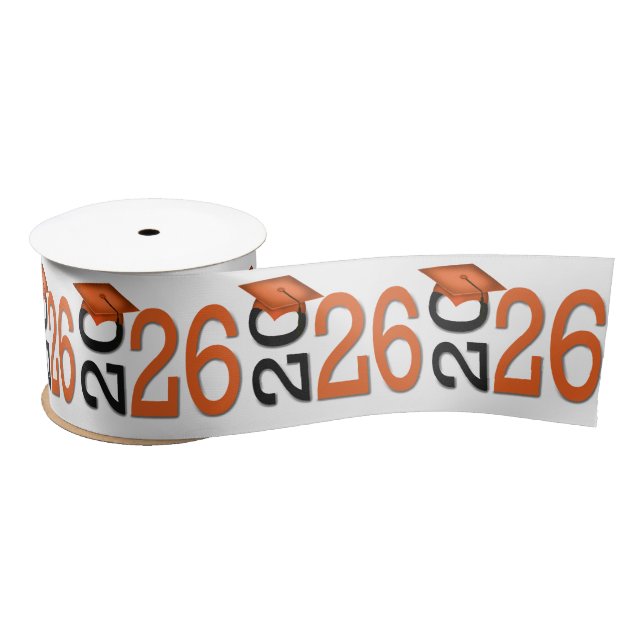 Graduation 2026 Orange and Black Satin Ribbon (Spool)