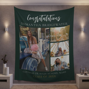 Graduation 2026 Photo Collage Green Modern Grad Tapestry