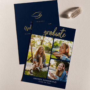 Graduation 2026 Photo Collage Navy Blue Grad Party Invitation