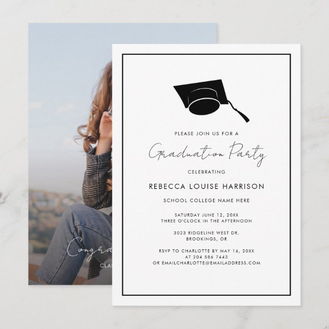 Graduation 2026 Photo Elegant Script Grad Party Invitation (Front/Back)