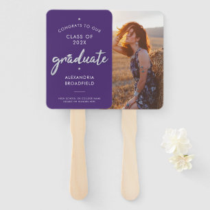 Graduation 2026 Photo Purple Grad Party Hand Fan